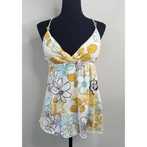 Vintage Y2K Self Esteem‎ Floral Tie Back Babydoll Sleeveless Top V-Neck Sz L 90s
